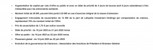 avec un délai de priorité pour les actionnaires existants (Source Claranova juin 2023)